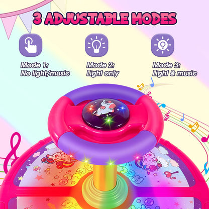 Unicorn Sit and Spin, GODELAIF Sit and Spin Toy 360° Spinning Stool Seat Sensory Toys Christmas Birthday Gift with Music & LED Lights for Kids Toddlers Girls Boys 2, 3, 4, 5, 6 Years Old