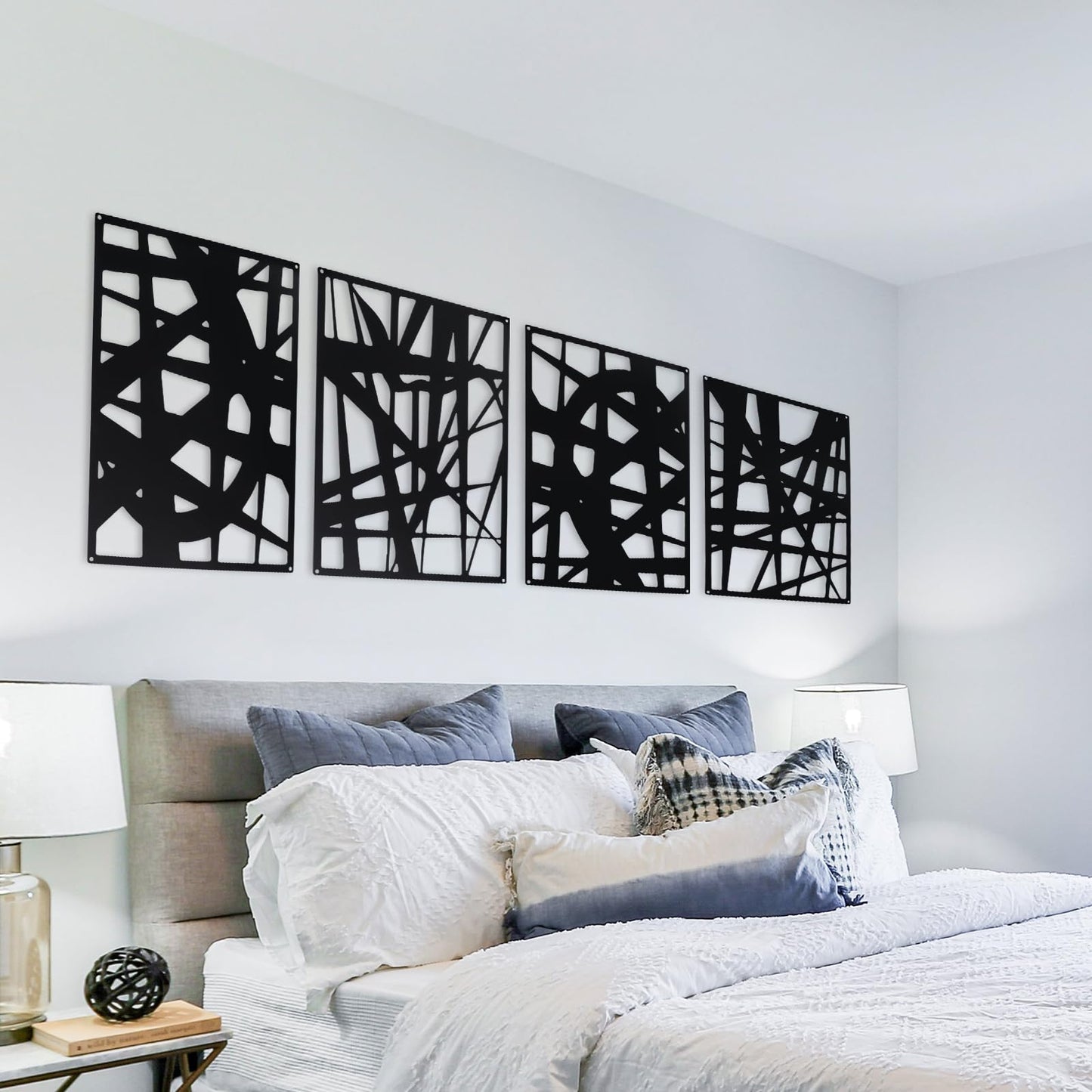 Bdor Decorative Metal Panels, Set of 4, 10.98" x 15.94", Modern Geometric Design, Black Metal Wall Art, Room Dividers, Architectural Elements for Home and Office Décor