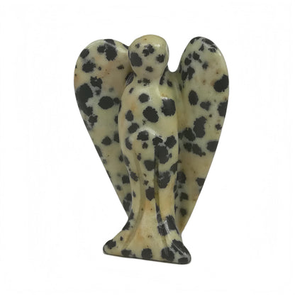 Afucats Natural Speckle/Dalmation Stone Healing Guardian Angel Indoor Decorative Stone,1.5 Inches Carving Pocket Palm Statue,Gift for Her Christmas Décor