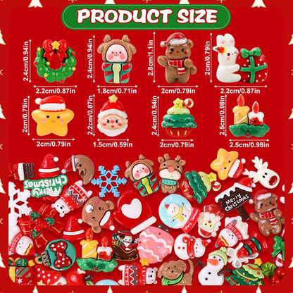 Vellibring 120PCS Christmas Cute Resin Flatback Slime Charms，60 Styles Bulk Christmas Cartoon Making Kit Decorations for Holiday DIY Craft Phone Cases Nails Scrapbooking