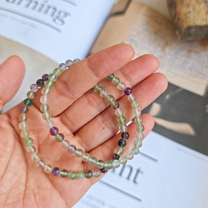 CHCCOYE 4mm Natural Healing Gemstone Bracelet Handmade Yoga Stretch Elastic Bracelet Stress Relief Crystal Jewelry for Men and Women (4mm, Fluorite)