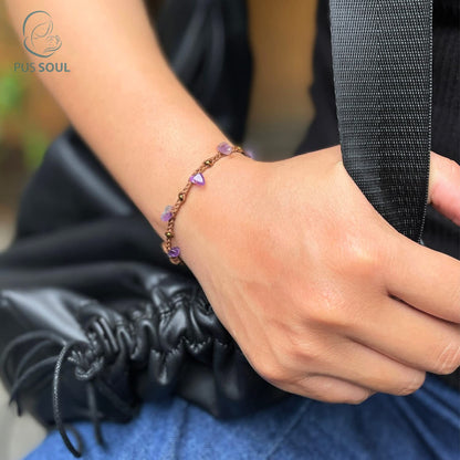 PusSoul Handmade Amethyst Small Crystal Bracelet (6.5-7.5'') - Adjustable & Plus Size, Natural Healing Crystal Chips, Waterproof, Chakra Beaded - Unusual Jewelry for Women, Girl & Friendship from