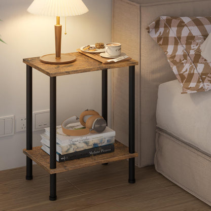 YUFAM End Table,Small Side Table,2-Tier Nightstand with Storage Shelf,Sofa Bedside Table for Small Spaces in Living Room,Bedroom, Office,Stable Frame,Easy Assembly,Rustic Brown