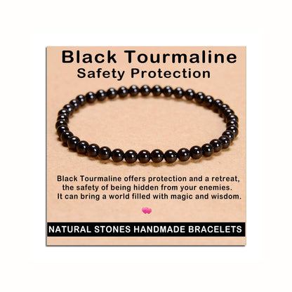 AD Beads Handmade Gemstone Stretch Elastic Bracelet Crystal Healing Reiki Nature's Beauty and Spiritual Essence Unisex (4mm, Black Tourmaline (Best Protection))
