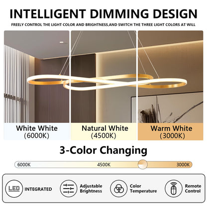 Gold Led Chandelier for Kitchen Island Lighting,Dimmable Modern Chandelier for Dining Room, L39.4" Modern Led Pendant Light Fixture Height Adjustable Brushed Gold Dining Room Light Fixture Over Table