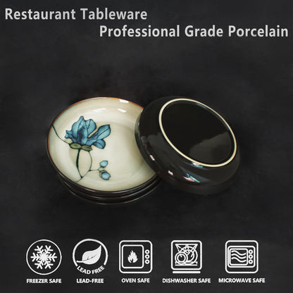Jinsongdafa Ceramic Salad Plate Set, 7.9-inch Non-fading Hand-painted Plates, 4-piece Set, Suitable for Appetizers, Dinner, Desserts, Microwaveable and Dishwasher-safe Restaurant Kitchen Tableware Set