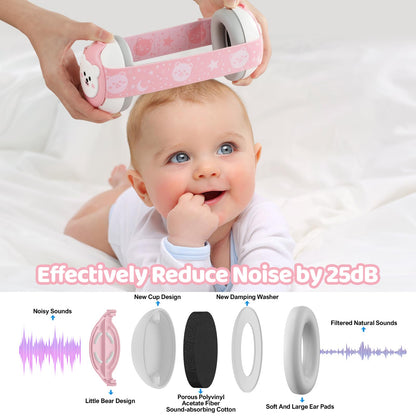 Baby Headphones Noise Cancelling,Bear Baby Earmuffs for Infant Hearing Protection Ages 0-36 Month,25dB NRR Infant Ear Protection,Ideal Travel Essentials for Airplane/Sleep/Plane/Noisy Event-Pink