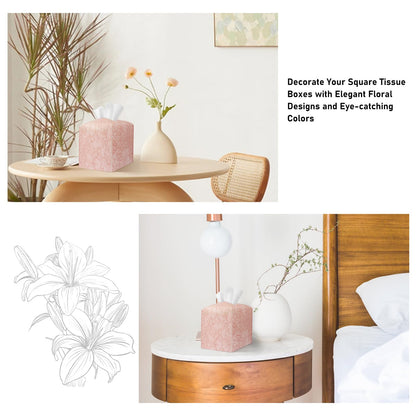 Tissue Box Holder Cover Square Tissue Cube Cover PU Leather Tissue Organizer with Bottom Belt for Bathroom, Tabletop, Kitchen, Night Stands, Office, Home, Car (1, RosyPink)