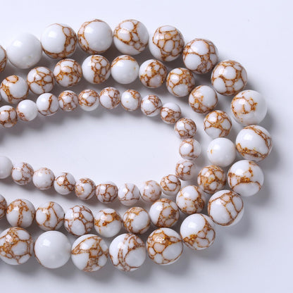 45pcs 8mm White Howlite Spun Gold Stone Beads for Jewelry Making Natural Stone Energy Healing Beads DIY Bracelet Necklace 15" (8mm, White Howlite Spun Gold Stone)
