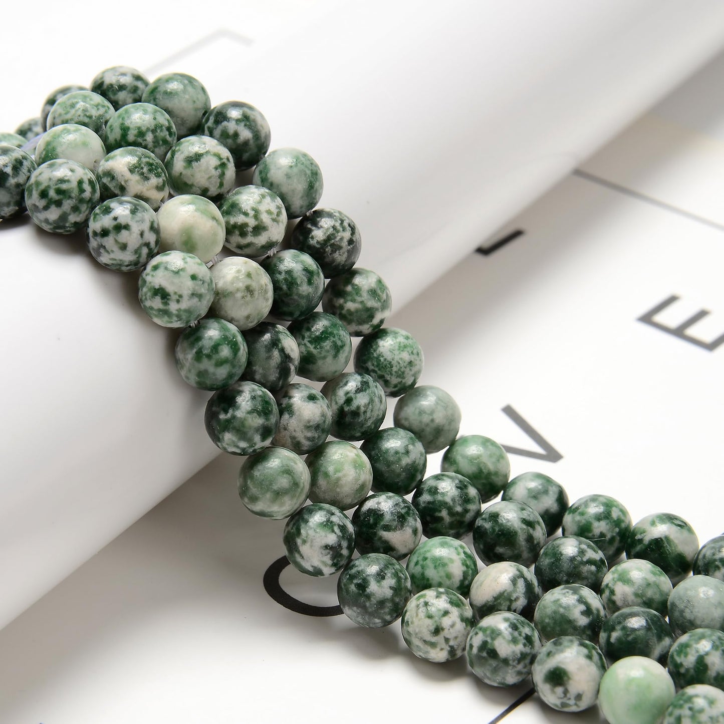 Land Long 120pcs(2 Strand/Set) 6mm Natural Green Spot Jasper Gemstone Beads with Energy Power, Smooth Round Stone Beads for Jewlery Bracelets Making Crafts