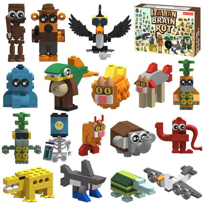 Myth Qholve Italian Brain Rot Unique Cartoon Characters Building Blocks 17 in 1 Educational & Entertaining Gift Idea for Kids Teens & Adults