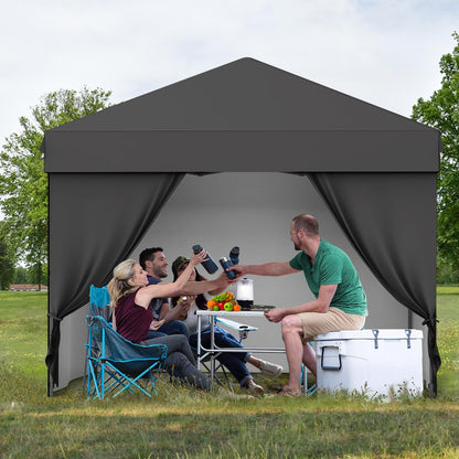 10X10 Pop Up Canopy Tent with 4 Sidewalls, Heavy Duty Commercial Instant Shelter, One-Person Quick Setup Outdoor Party Tent, Water-Resistant & Portable for Outdoor Events, Camping, Black