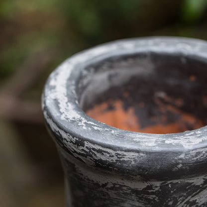 Gray Outdoor Clay Chiminea Fireplace Stoney Scribbled Design Charcoal Burning Fire Pit with Sturdy Metal Stand, Barbecue, Cocktail Party, Family Gathering, Cozy Nights Fire Pit