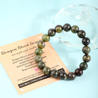AD Beads 8mm Handmade Dragon Blood Jasper Elastic Bracelet – Natural Gemstone for Strength and Vitality – Meditation, Yoga, Healing and Energy Gift for Men Women