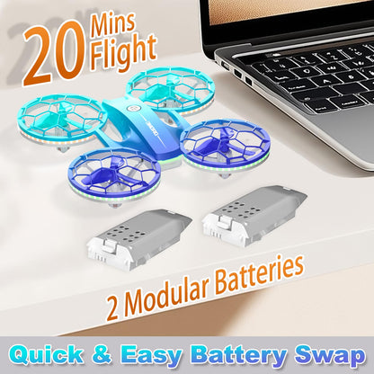 Drone for Kids and Beginners, Quadcopter Indoor Small with 2 Modular Batteries, 360° Flips, 3 Speeds, Auto Hover, LED Lights, Great Valentine‘s Day, Birthday Gift Toy for Boys and Girls