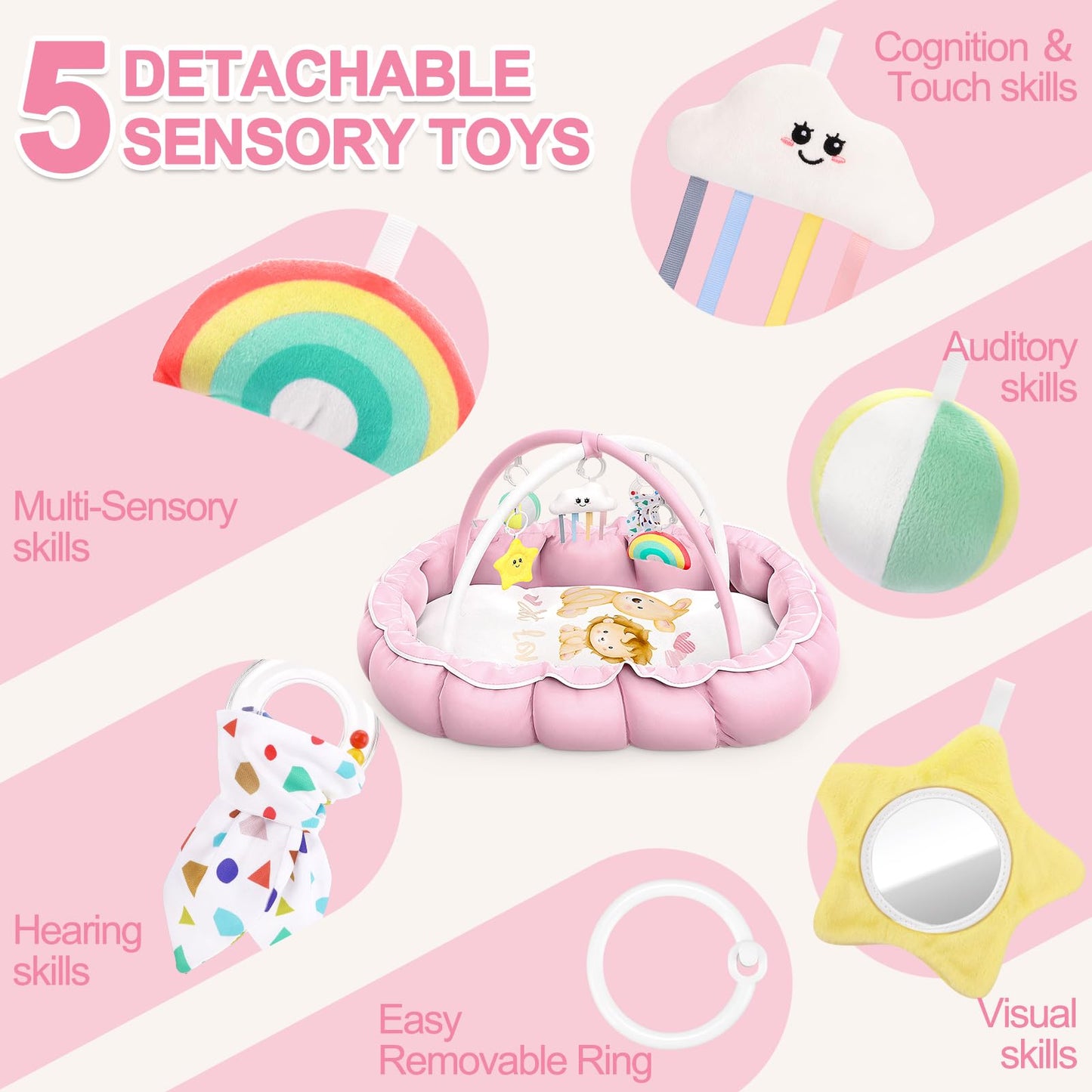 OCATO Baby Play Mat Gym: Baby Girl Gifts Tummy Time Mat Baby Play Gym Thick Large Baby Activity Center from Baby to Toddler Skills Development Baby Essentials Baby Shower Gifts Ball Pit Cat Dog Bed