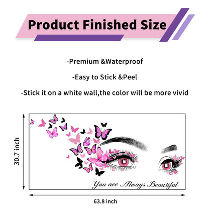 Beautiful Eyelash Eyes Wall Stickers Flying Butterfly Wall Decals You are Always Beautiful Quotes Wall-Decor Vinyl Art Butterflies Decor Stickers for Women Girls Bedroom Living Room Decor