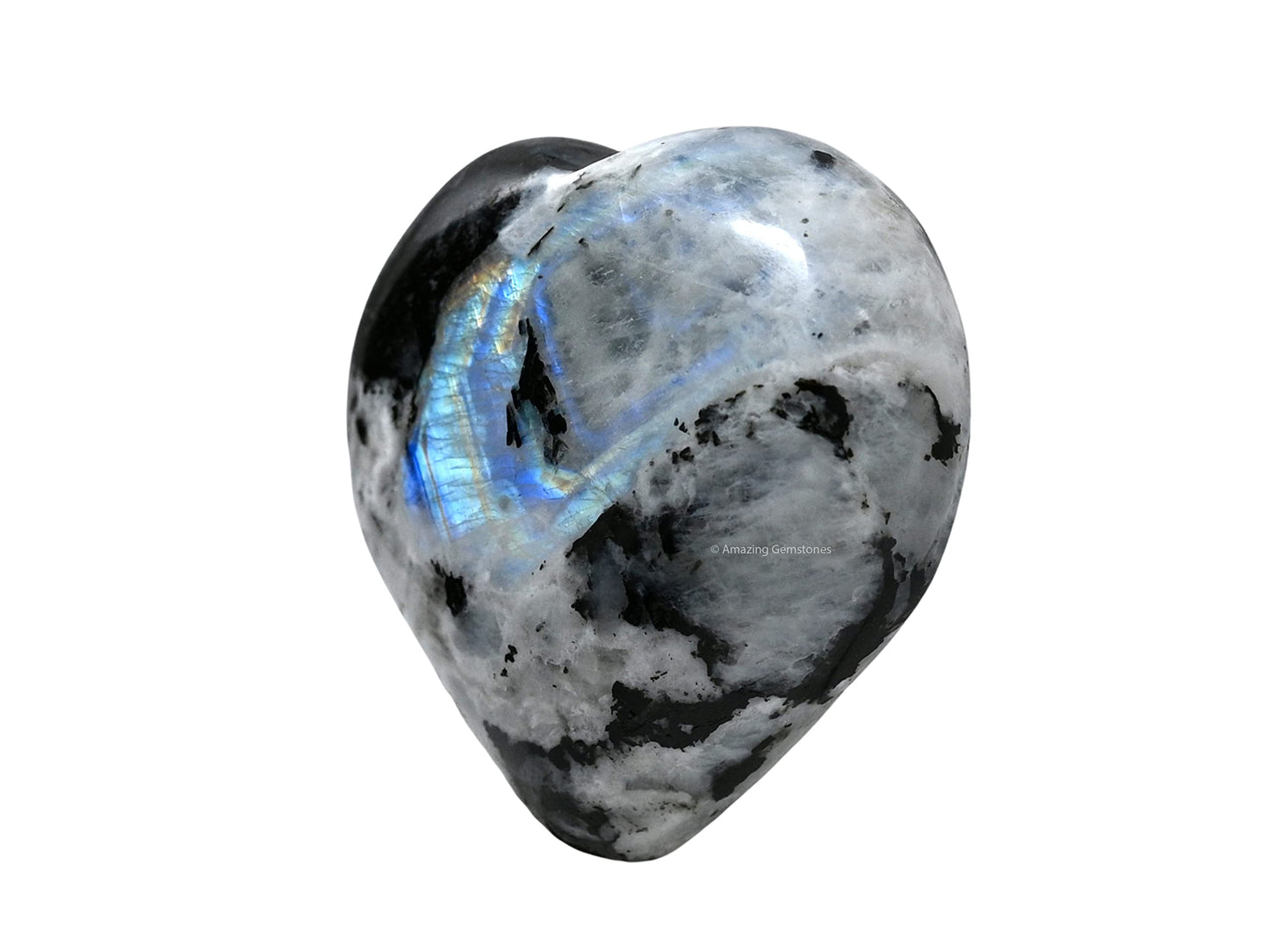 Amazing Gemstone Rainbow Moonstone Crystal Heart Palm Stone - Pocket Massage Worry Stone for Natural Body Chakra Balancing, Reiki Healing and Crystal Grid