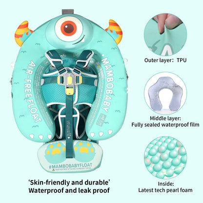Mambobaby Float with Canopy Skin-Friendly Baby Swim Float with Tail Waterproof Non-Inflatable Mambo Float Smart Swim Trainer Soft Solid Infant Pool Float 3-24 Months Baby Swim Ring