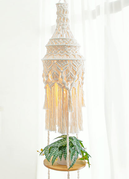 ANROYE 3-Tier Cotton Macrame Hanging Light Fixture Shelf, Boho Corner Pendant Lamp Shade Shelves, Farmhouse Ceiling Plant Hanger Indoor Decor for Women Bedroom Christmas Gift