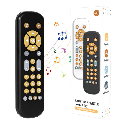 Orzbow Baby Remote Control Toy for 6 Months+ with Music, TV Remote Toy with Realistic Light and Sound - English, French and Spanish for Infant Play - BPA Free, Black