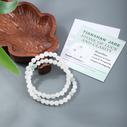 NCB 2-Piece 6mm Natural Crystal Gemstone Stretch Bracelets – ﻿Tianshan Jade, White Jade Handmade Reiki Energy Healing Jewelry for Meditation,Yoga, Unisex