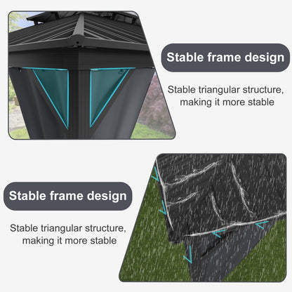 12Ft x 16Ft Hardtop Gazebo, Aluminum Metal Outdoor Gazebo with Breathable Netting and Curtains, Double Metal Roof, Galvanized Steel Heavy Duty Gazebos for Backyard, Wedding, Party
