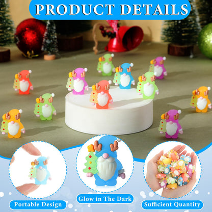 Sonwyoung 30 Pcs Christmas Mini Gnomes Figurines Bulk Glow in Dark Luminous Santa Miniature Tiny Ornaments Christmas Village Decor Hide and Seek Mini Gifts Xmas Tree Home Party Craft Decoration