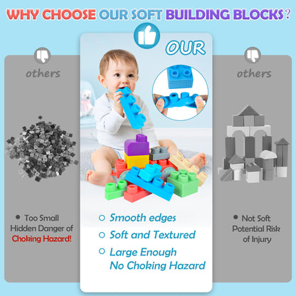 Soft Building Blocks for Toddler, Blocks for Kids 6 Months and up, Large Creative Stacking Blocks 20 PCS STEM Blocks and Sensory Balls Montessori Toys for Babies 6-12 Months, Baby Sensory Toys Turtle
