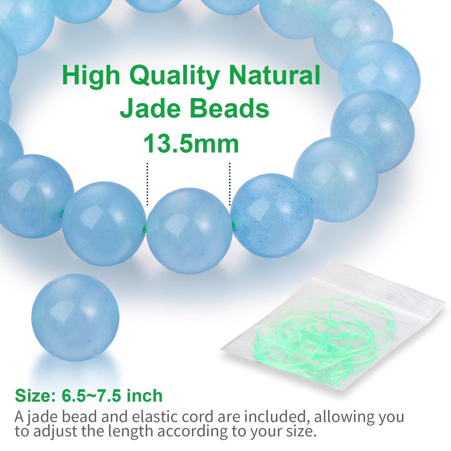 Handmade Natural Jade Beaded Bracelet for Women & Men – Genuine Green/White Jade Gemstone Stretch Bracelet – Lucky Energy Healing Jewelry Gift for Peace, Prosperity & Protection SB