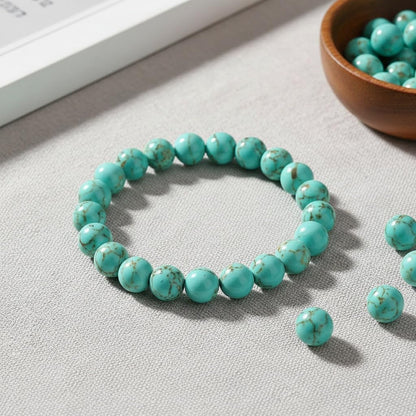 Yochus 45pcs Light Green Shell Turquoise Beads，8mm Healing Power Natural Stone Round Loose Gemstone Beads for Jewelry Making Earring Necklace DIY Crafts