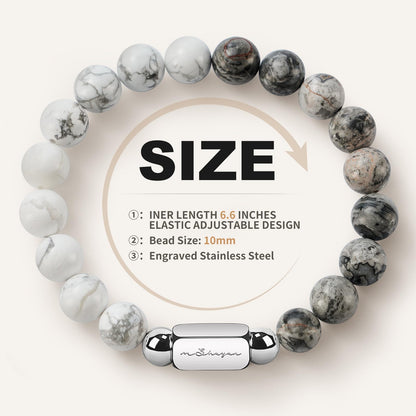 M SHUYUN Howlite Natural Gemstone Bracelet for Men and Map Gemstone for Teens Gifts, 10MM Men's Elastic Adjustable Beaded Bracelets for Men, Handcrafted Gifts For Anniversary,Christmas.