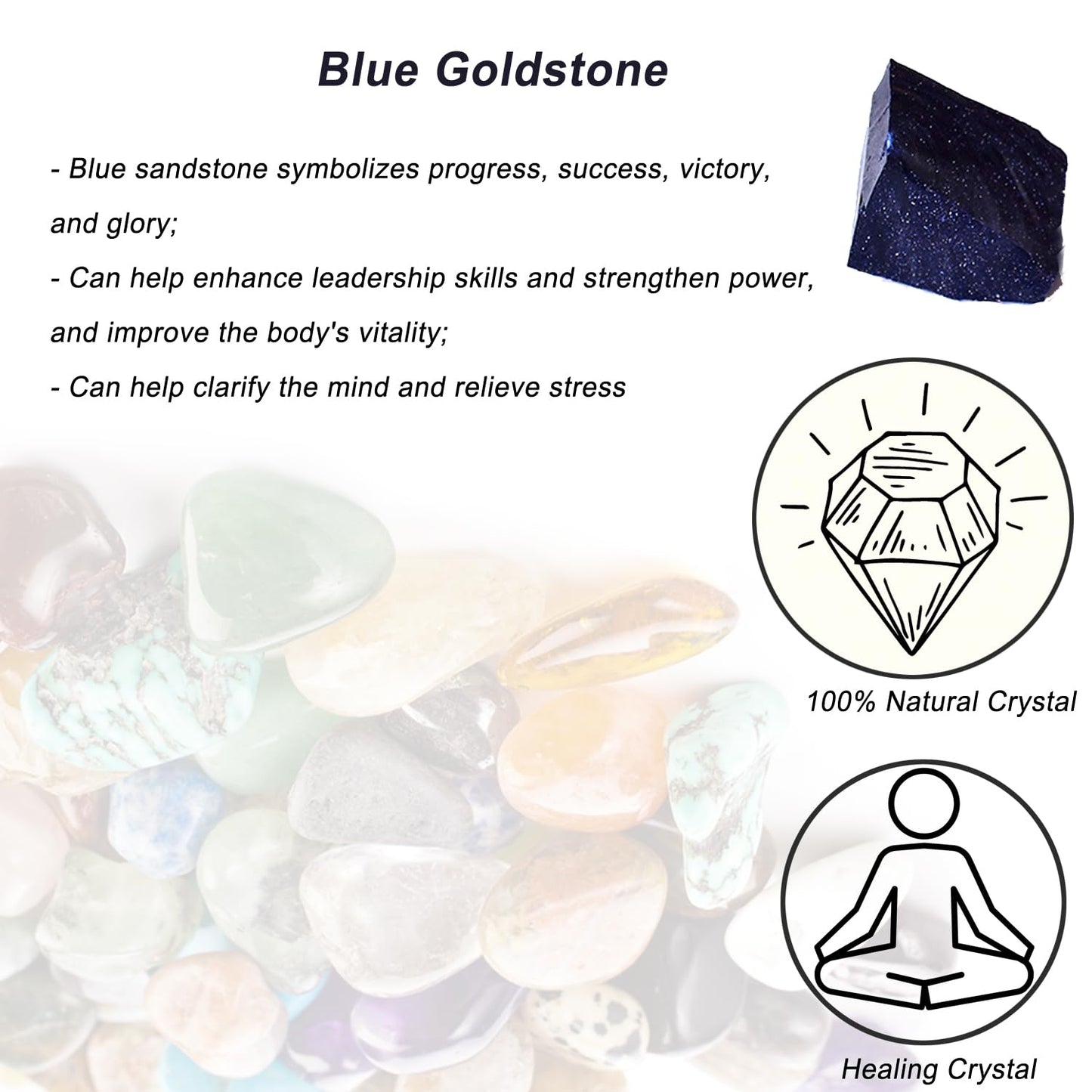 Erliway 1.25-2" Blue Goldstone Raw Crystals, Natural Rough Blue Goldstone, Healing Raw Stones for Fountain Rock, Home Decor Meditation Energy Balancing Wire Wrapping Wicca & Reiki
