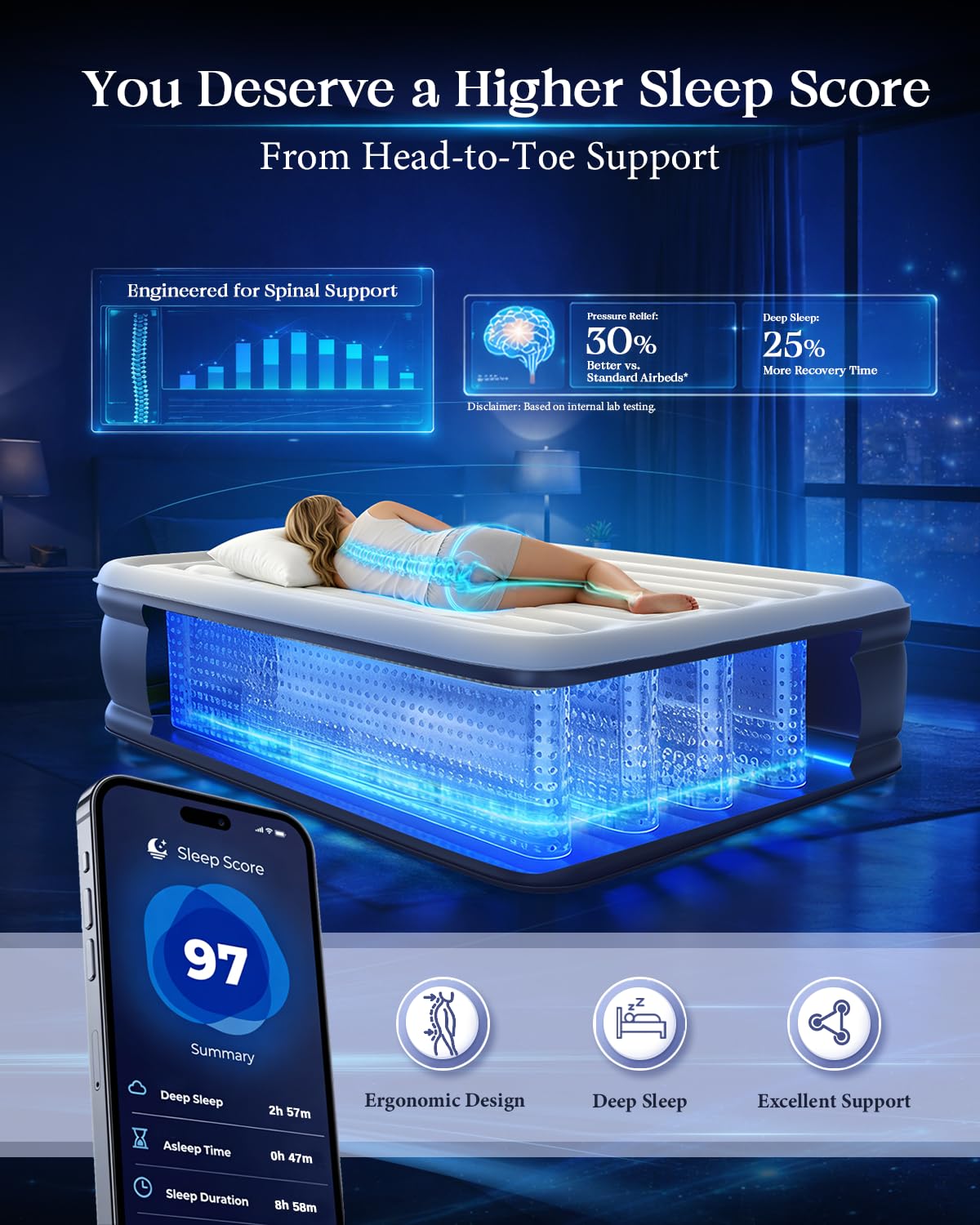 VOSSER Air Mattress Queen with Built-in Pump, 18" Raised Inflatable Blow Up Mattress,Upgraded Heavy Duty Portable Air Bed for Home,Guests,Floor & Camping, Self Inflating Colchon Inflable,Gift for Mom