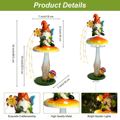 HONGLAND Solar Garden Gnome Figurine, Waterproof Outdoor Mushroom Decor with Solar Outdoor Lights for Yard, Patio, Lawn Ornaments, Ideal Gifts for Mom Grandma Women, Housewarming Gifts-16.5"