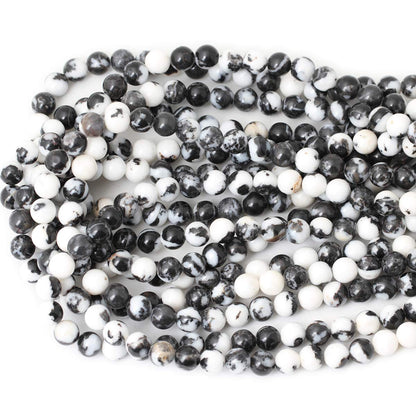 CHEAVIAN 45PCS 8mm Natural Black White Zebra Jasper Gemstone Round Loose Beads Crystal Energy Stone for DIY Jewelry Making 1 Strand 15"