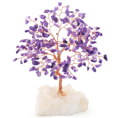 MASGEMES Natural Amethyst Crystal Tree of Life,Clear Quartz Cluster Base,Healing Crystals Positive Energy Gem Money Tree Bonsai,Feng Shui Decor,Spriture Gift Size 5.5"-6.3"