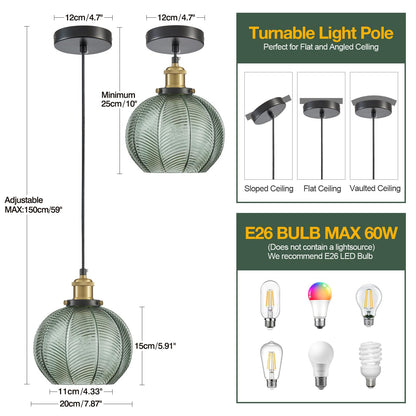 ZRPSSGE 7.8in Vintage Pendant Light 1- Light Kitchen Sink Pendant Lights with Green Hand Blown Glass Small Hanging Lamp for Kitchen Island Dining Room Bedroom Bathroom Hallway E26