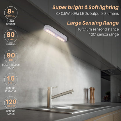 STAR-SPANGLED 3 Pack 7” Motion Sensor Lights Indoor Battery Operated, Stick on LED Light for Closet, Stairs, Under Cabinet, Warm White