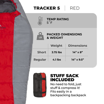 Teton Tracker, 5 Degree Sleeping Bag; Lightweight, Warm Mummy Sleeping Bag, Camping, Backpacking, Hiking