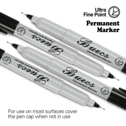 Buecs Permanent Markers, 60 Count Ultra Fine Point Black Permanent Markers, Works on paper, Plastic, Stone, Glass, Metal