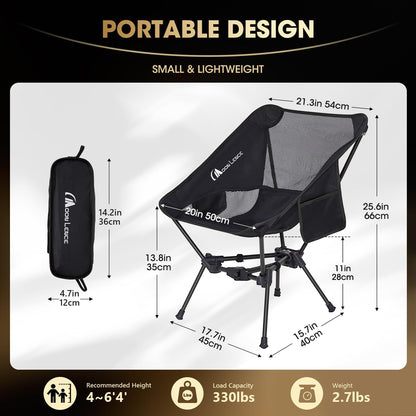 MOON LENCE Portable Camping Chair Backpacking Chair - The 4th Generation Ultralight Folding Chair - Compact, Lightweight Foldable Chairs for Hiking Mountaineering, Beach (Black-1Pack)