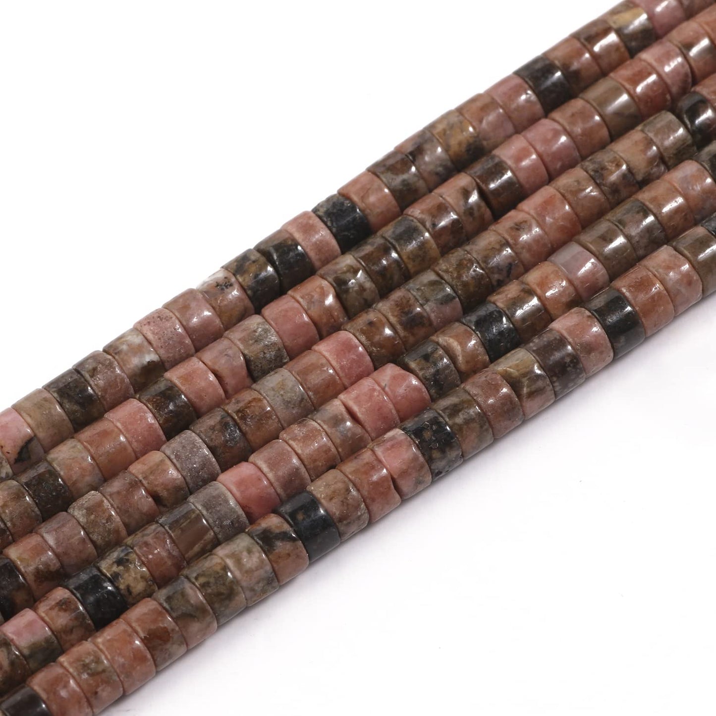 NITOPUPU 150Pcs 4×2mm Natural Rhodonite Spacer Stone Beads for Jewelry Making Supplies, Loose Semi Flat Round Gemstone Tube Beads for Bracelets DIY Crafts