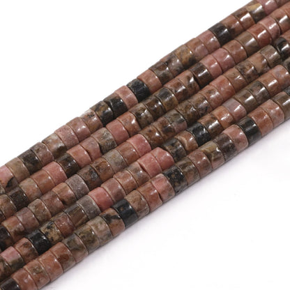 NITOPUPU 150Pcs 4×2mm Natural Rhodonite Spacer Stone Beads for Jewelry Making Supplies, Loose Semi Flat Round Gemstone Tube Beads for Bracelets DIY Crafts