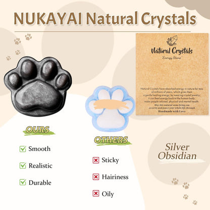 NUKAYAI Silver Obsidian Cat Paw Figurines Carved Statue Worry Stone for Sculpture Crystals and Healing Stones Decoration Anxiety Relief Items Gemstones Carved for Cat Lovers Women