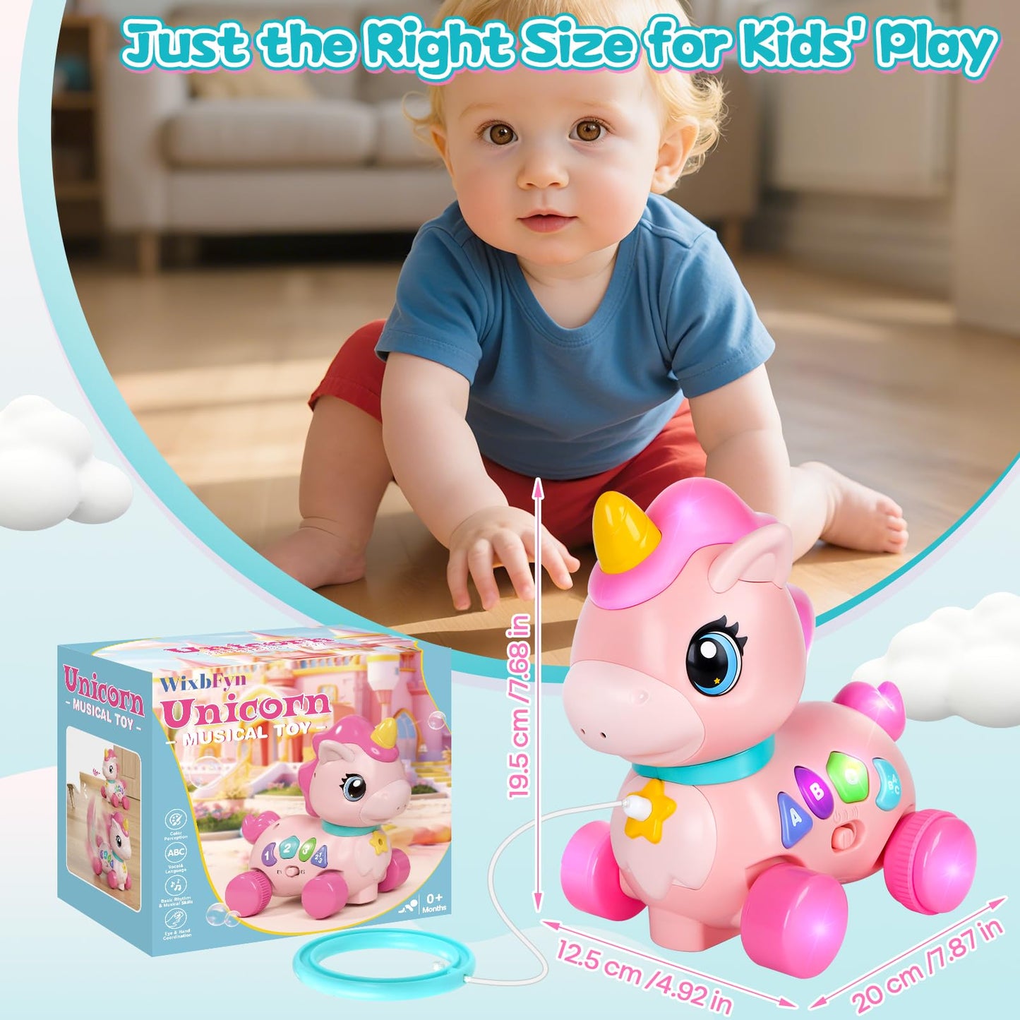 Baby Unicorn Toy 6-12-18 Months with Music & Lights Explore Bilingual Educational For Toddler Sensory Development Learning Walking Moving Crawling Tummy Time Toys Christmas Birthday Gifts for Infants