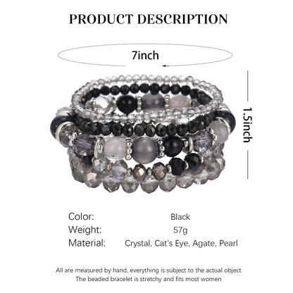 Noessla Beaded Boho Stretch Bracelet Colorful Stackable Crystal Beads Bracelets Trendy Costume Jewelry Mothers Day Gifts for Women(21-Black)