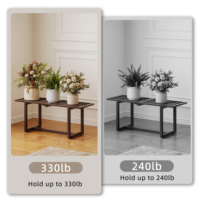 Rioneta Plant Stand Indoor Outdoor, Foldable Metal Plant Shelf for Multiple Pots, Mid Century Slatted Bench for Patio Garden, Heavy Duty Capacity 330 lbs 2 Pack Coffee