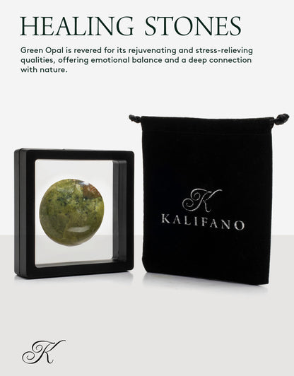 KALIFANO Palm Stone with Healing & Calming Effects - AAA+ Grade High Energy Worry Stone with Information Card - Reiki Crystal Used for Intuition (Family Owned and Operated) (Green Opal)