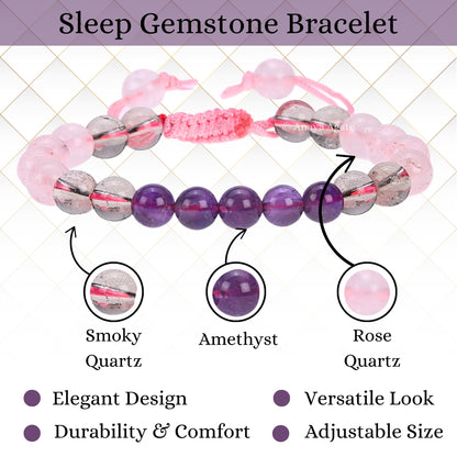 ANAYA AGATE Bracelet for Sleep Manifestation Rose Quartz Amethyst Smoky Quartz Bracelet Set - Healing Calming Anxiety Stress Relief Gifts Pulseras Para Hombres Mujer Stocking Stuffers